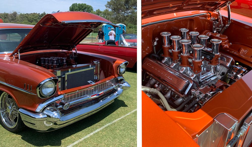 1950s hardtop two-door Chevrolet Bel Air with shined up Corvette engine