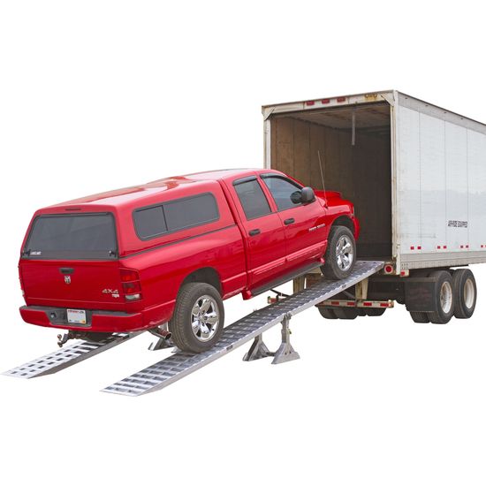 05-20-240-02-06M-High-REV1 Aluminum Modular Truck Trailer Ramp System for Dry Van with 2-Piece Support Stands - 5000 lb per axle Capacity
