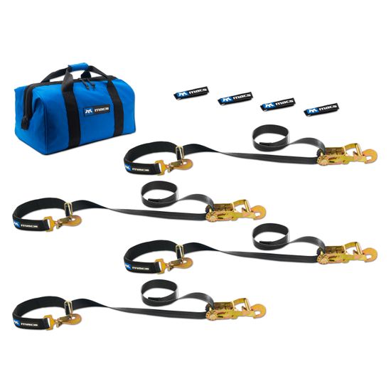 511118 2 x 8 Super Pack Tie-Down Strap Kit with Integrated Axle Straps Direct Hook Ends - Black