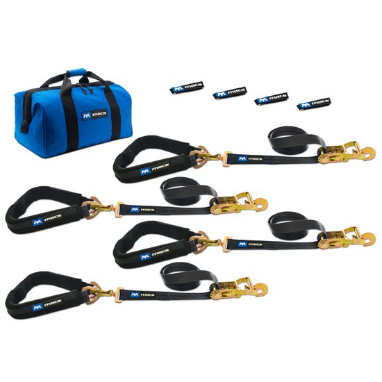 511658 2 x 8 Pro Pack Premium Tie-Down Strap Kit with 40 Axle Strap Direct Hook Ends - Black