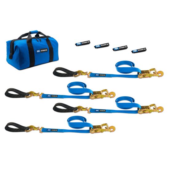 512218 2 x 8 Ultra Pack Tie-Down Straps with Detachable Axle Straps Direct Hook Ends - Blue