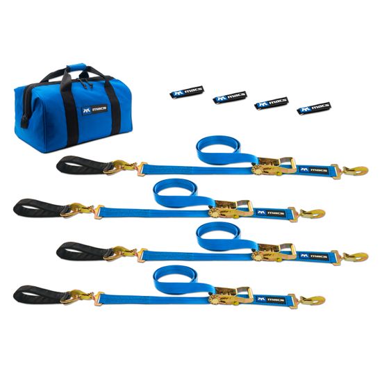 512268 Two 6  Two 8 Ultra Pack Tie-Down Straps with Detachable Axle Straps Sewn Fixed Ends - Blue