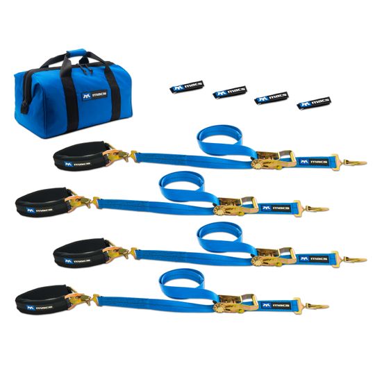 512608 2 x 8 Pro Pack Premium Tie-Down Strap Kit with 24 Axle Strap Sewn Fixed Ends - Blue