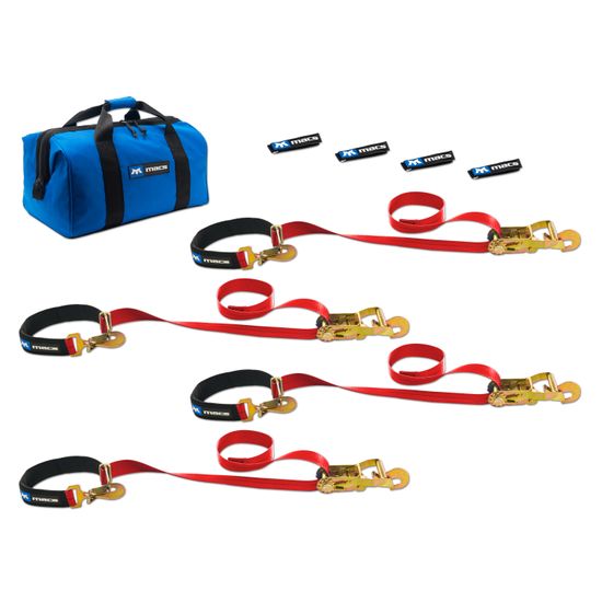 513118 2 x 8 Super Pack Tie-Down Strap Kit with Integrated Axle Straps Direct Hook Ends - Red