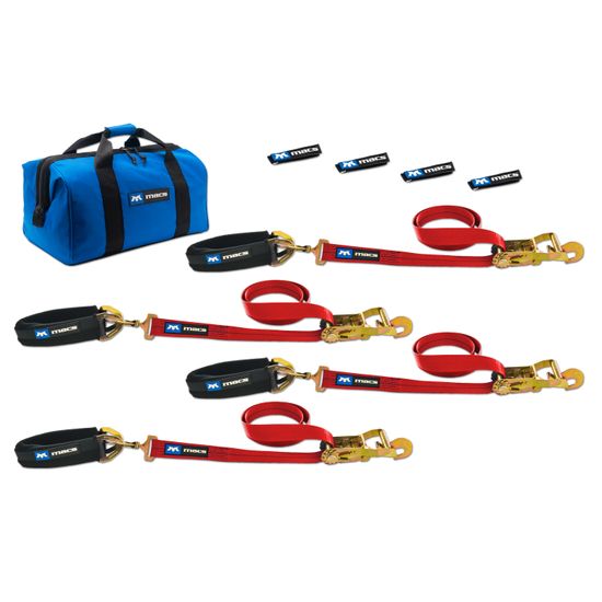 513618 2 x 8 Pro Pack Premium Tie-Down Strap Kit with 24 Axle Strap Direct Hook Ends - Red