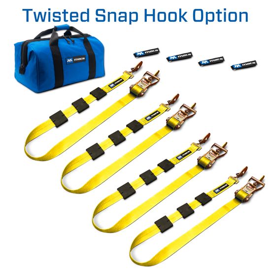 514000 2 x 10 Tire Block Strap Pack with Twisted Snap Hook Ends - Yellow