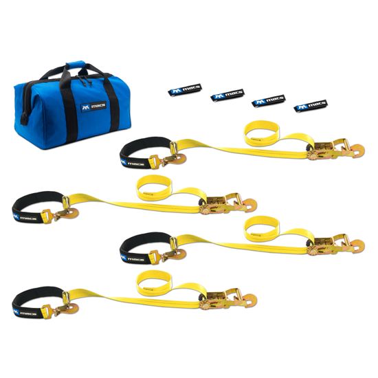 514118 2 x 8 Super Pack Tie-Down Strap Kit with Integrated Axle Straps Direct Hook Ends - Yellow