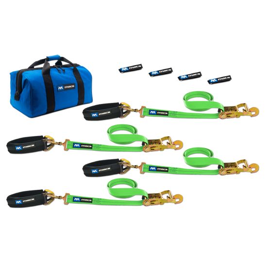 515618 2 x 8 Pro Pack Premium Tie-Down Strap Kit with 24 Axle Strap Direct Hook Ends - Lime Green
