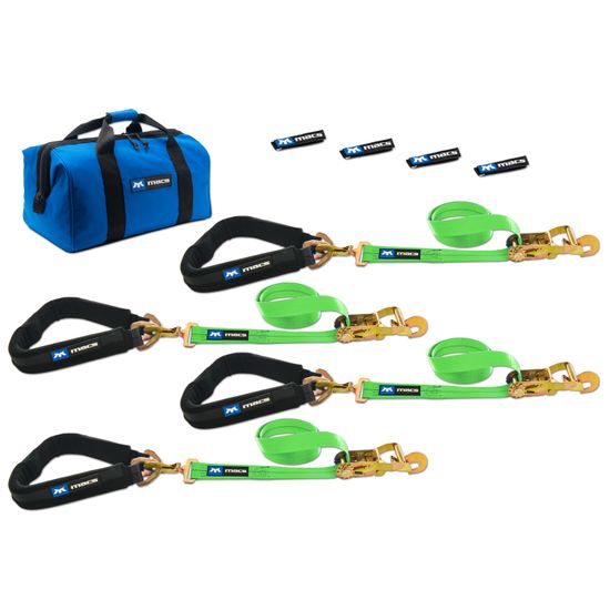 515658 2 x 8 Pro Pack Premium Tie-Down Strap Kit with 40 Axle Strap Direct Hook Ends - Lime Green