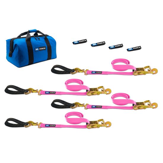 519217 Two 6  Two 8 Ultra Pack Tie-Down Straps with Detachable Axle Straps Direct Hook Ends - Pink
