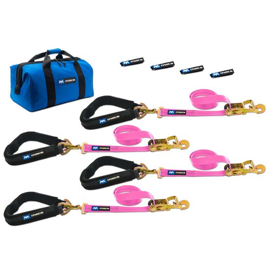 519658 2 x 8 Pro Pack Premium Tie-Down Strap Kit with 40 Axle Strap Direct Hook Ends - Pink