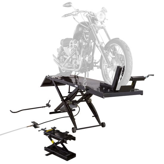 BW-1000A-XL Black Widow Extra Long Pneumatic Motorcycle Lift Table - 1000 lb Capacity
