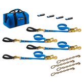 512267 Two 6  Two 8 Ultra Pack Tie-Down Straps with Detachable Axle Straps Direct Hook Ends  Chain Extensions - Blue