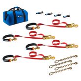 513128 2 x 8 Super Pack Tie-Down Strap Kit with Integrated Axle Straps Direct Hook Ends  Chain Extensions - Red
