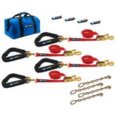 513659 2 x 8 Pro Pack Premium Tie-Down Strap Kit with 40 Axle Strap Direct Hook Ends  Chain Extensions - Red