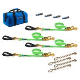 515220 2 x 10 Ultra Pack Tie-Down Straps with Detachable Axle Straps Direct Hook Ends  Chain Extensions - Lime Green