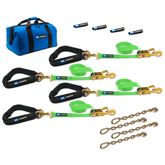 515659 2 x 8 Pro Pack Premium Tie-Down Strap Kit with 40 Axle Strap Direct Hook Ends  Chain Extensions - Lime Green