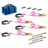 519126 2 x 6 Super Pack Tie-Down Strap Kit with Integrated Axle Straps Direct Hook Ends  Chain Extension Ends - Pink