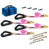 519657 2 x 6 Pro Pack Premium Tie-Down Strap Kit with 40 Axle Strap Direct Hook Ends  Chain Extensions - Pink